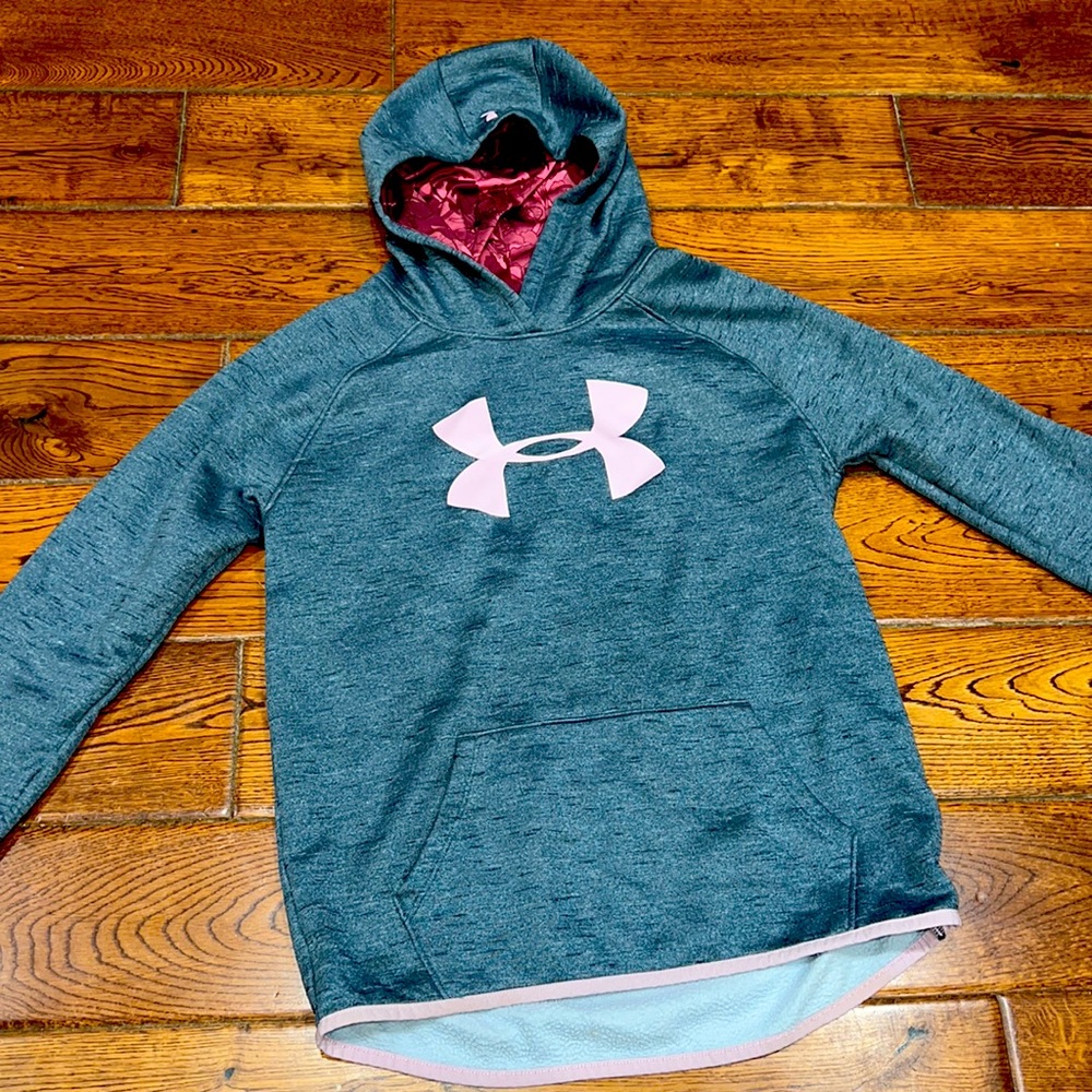 Under Armour girls gray and light purple hoodie Sz XL EUC